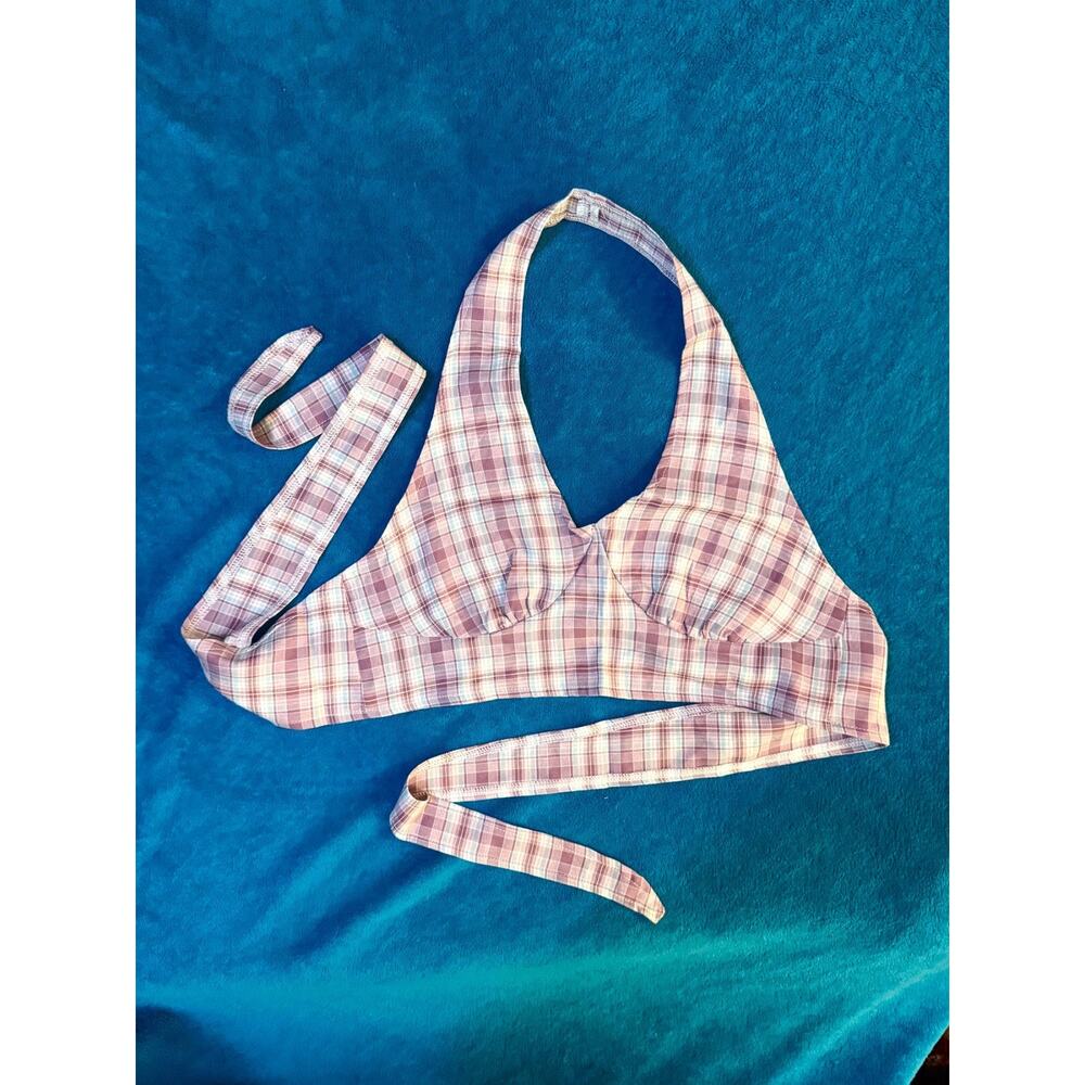 Women's Crop Top Plaid Halter Neck Tie Back Adjustable Summer (No size, XS-Sm)